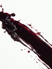 Poster - Dark red liquid spill on white surface top down view abstract food photography studio shot jam fruit blood