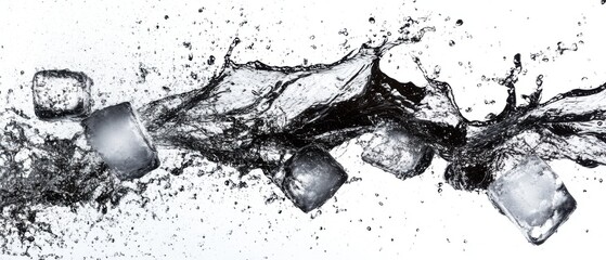 Poster - Ice Cubes Splashing in Water on White Background High Angle Studio Shot Refreshing Cool Drink Ingredient Summer Beverage