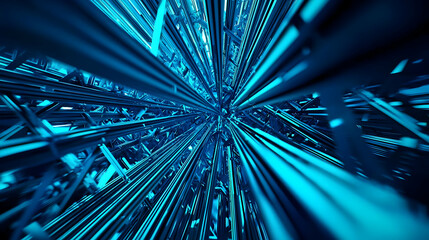 Poster - Abstract Futuristic Tunnel With Glowing Blue Lines