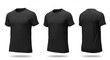 © MumarProject - Three black t-shirts presented in front, side, and back views against a white backdrop