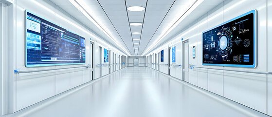 Poster - Modern Hospital Corridor With Digital Displays