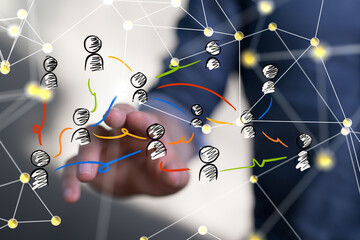 Fototapete - touching global network and data customer connection