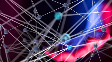 Fototapete - Global network. Blockchain. 3D illustration. Neural networks and artificial intelligence. Abstract