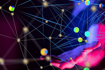 Leinwandbilder - Global network. Blockchain. 3D illustration. Neural networks and artificial intelligence. Abstract