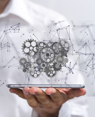 Poster - gear system data. Connecting lines and dots.Big data visualization