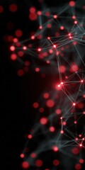 Fototapete - A black background with red dots and lines. The red dots are connected to each other in a web-like pattern