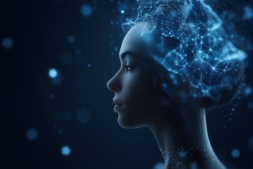 Fototapete - a woman's face is displayed in a blue and white background
