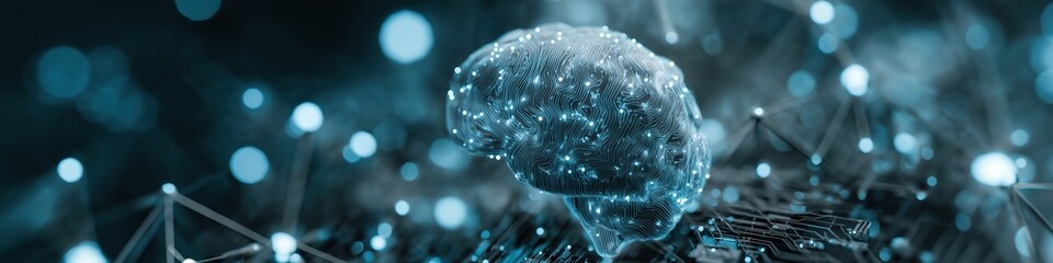 Fototapete - A computer chip with a brain on it. The image is a representation of the brain and its functions