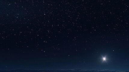 Wall Mural - starry night sky view with bright star shining over horizon dark blue space background astronomy nig