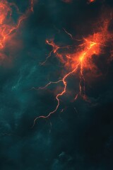 Poster - Dramatic Stormy Sky with Fiery Lightning Strikes Abstract View of Nature's Power and Intensity