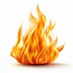 Poster - Isolated fire blaze on white background, close-up studio shot, flame dancing, energy concept, vibrant color, graphic design element
