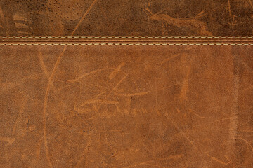 Poster - High-resolution image of brown leather texture with subtle stitching. Perfect for backgrounds, design projects, and more.