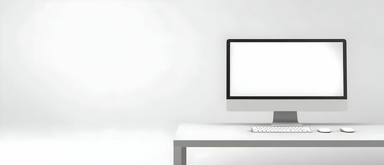 Poster - Simple White Workspace With Computer Monitor