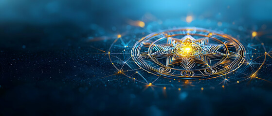 Poster - Abstract Digital Design With Gold And Blue Geometric Pattern