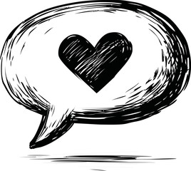 Aufkleber - Sketch of heart inside a speech bubble in black and white, symbolizing love. Vector illustration