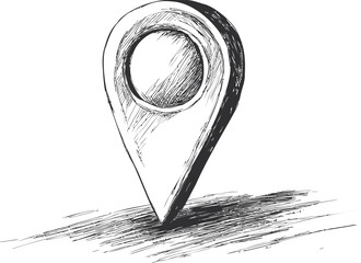Aufkleber - Hand-drawn black and white location map marker with sketchy details. Vector illustration