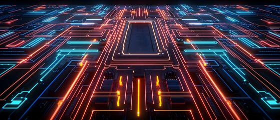 Poster - Abstract Futuristic Glowing Circuit Board Pattern