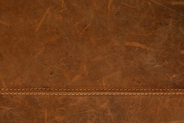 Poster - High-resolution image of brown leather texture with subtle stitching. Perfect for backgrounds and design projects.