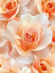 Poster - Close-up of Peach Roses in Bloom, Floral Still Life, Artistic Rendering, Seamless Pattern, Elegant Backdrop, Delicate Texture