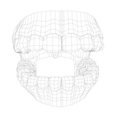 Poster - A close up of a mouth with teeth showing. The teeth are white and the mouth is open