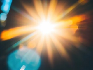 Poster - Abstract Sunburst Radiating Light Beams with Lens Flare Effect in Warm Tones for Energy and Optimism
