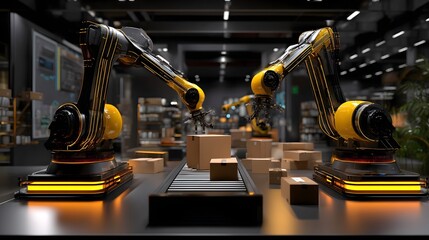 Poster - Collaborative robots working together on an assembly line to enhance packaging efficiency