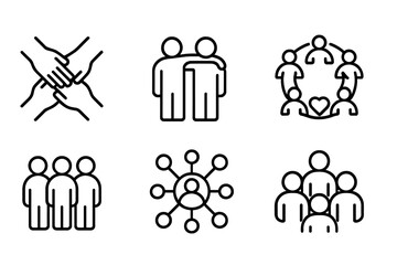 Poster - Collection of interconnected web icons representing teamwork, collaboration, and community building in a digital format