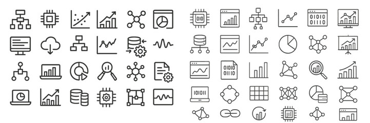 Poster - Set of modern web icons representing analytics, data visualization, and technology interactions in a clean design