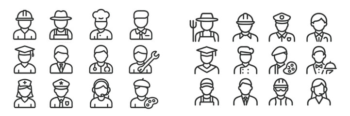 Aufkleber - Collection of web icons representing various professions in a minimalistic design style