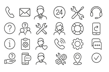 Fototapete - Set of web icons representing communication, customer support, and information services in a minimalist design