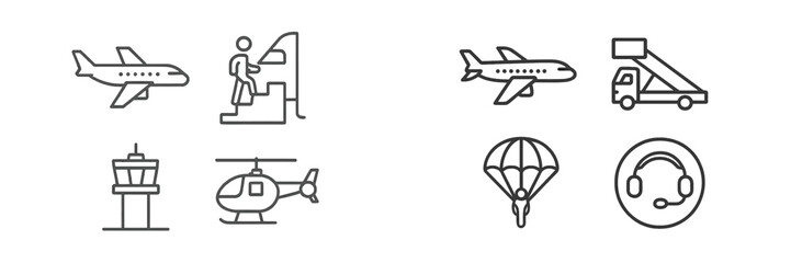 Fototapete - Collection of web icons depicting various modes of air travel and aviation activities