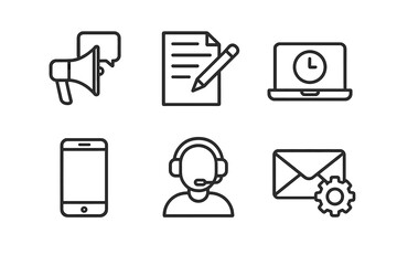 Poster - Set of simple web icons representing communication, technology, and support tools for digital interactions