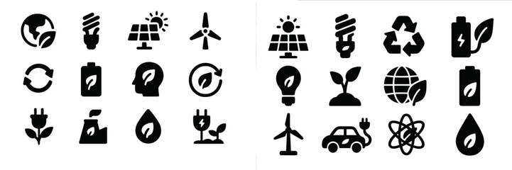 Fototapete - Set of web icons representing renewable energy, sustainability, and environmental awareness in a modern design format