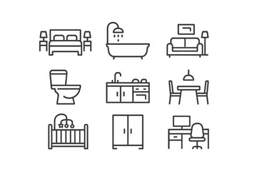 Poster - Web icons representing various furniture and household items for design and decor