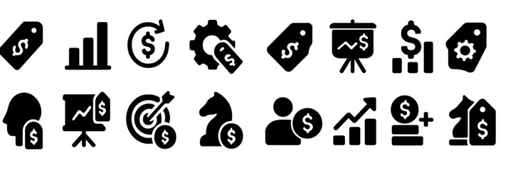Poster - Collection of web icons illustrating business concepts and financial activities for digital platforms