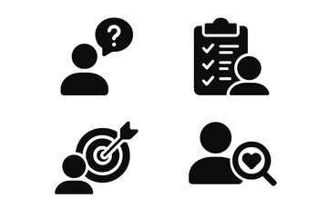 Leinwandbilder - Web icons illustrating user queries, checklists, target goals, and user profiles for digital design projects