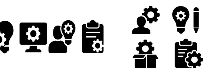 Aufkleber - Collection of web icons depicting various concepts such as collaboration, brainstorming, innovation, and task management in a business setting