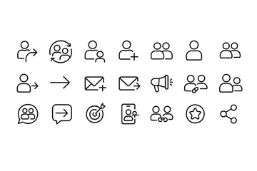 Poster - Web icons illustrating various digital communication and social interaction concepts for modern online platforms
