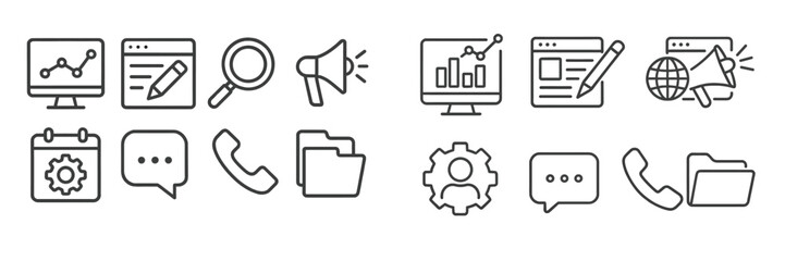 Aufkleber - Collection of simple web icons representing various online activities and tools for digital communication and analysis