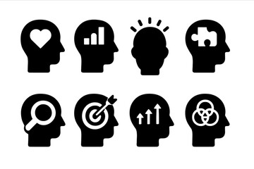 Aufkleber - Collection of web icons representing various concepts in a minimalist style showcasing human heads with distinctive symbols