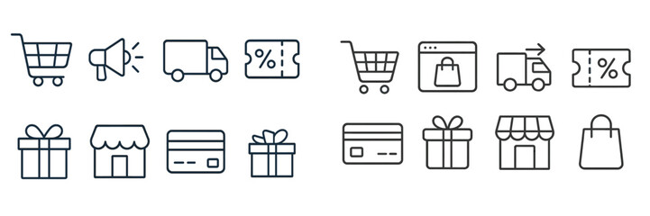 Aufkleber - Collection of web icons representing shopping, delivery, and payment services for online retail platforms