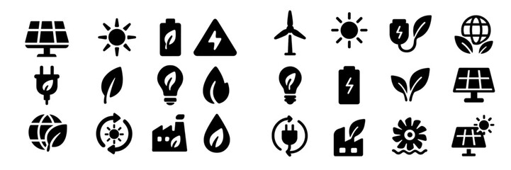 Aufkleber - Collection of web icons depicting renewable energy symbols, eco-friendly technology, and sustainability concepts