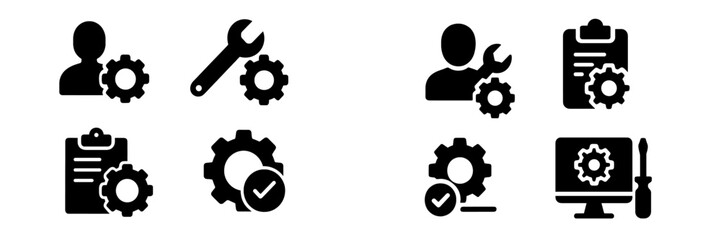 Poster - Set of web icons representing various maintenance and support activities for technology and equipment
