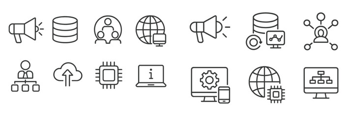 Leinwandbilder - Web icons set illustrating technology concepts with data, networking, and device connectivity