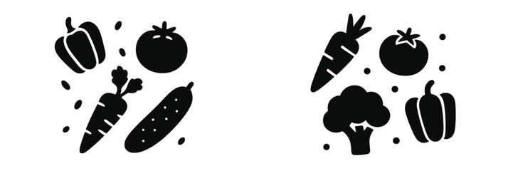Poster - Collection of web icons featuring various fresh vegetables in a simple black and white design for digital use