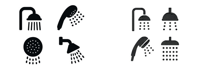 Fototapete - collection of black silhouette web icons representing various types of shower heads and water flow d