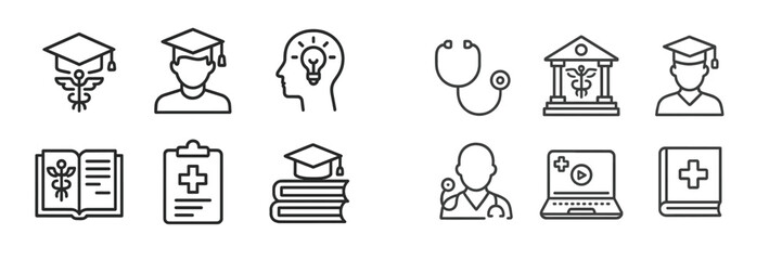 Poster - Web icons representing education, health, and knowledge in a modern design suitable for digital platforms