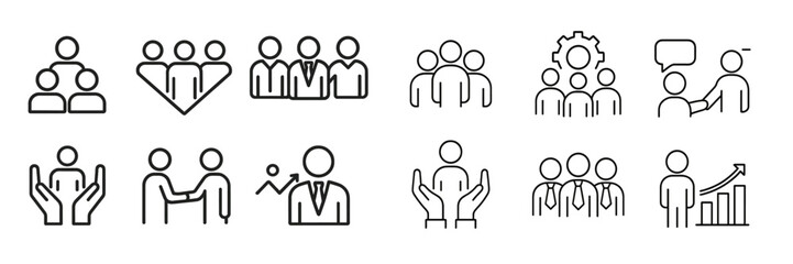 Aufkleber - Collection of web icons representing teamwork, communication, and business collaboration concepts in minimalistic style