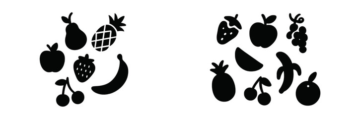Aufkleber - Collection of simple black fruit icons representing various types of fruits suitable for web design and applications