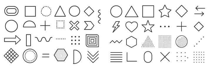 Fototapete - Collection of geometric web icons featuring various shapes and symbols in a minimalist design for user interfaces